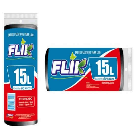 Imagem de Saco lixo flik roll preto 15 lt com 60 und
