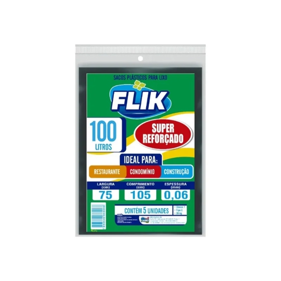 Imagem de Saco lixo flik s. reforcad pret 100l 5un