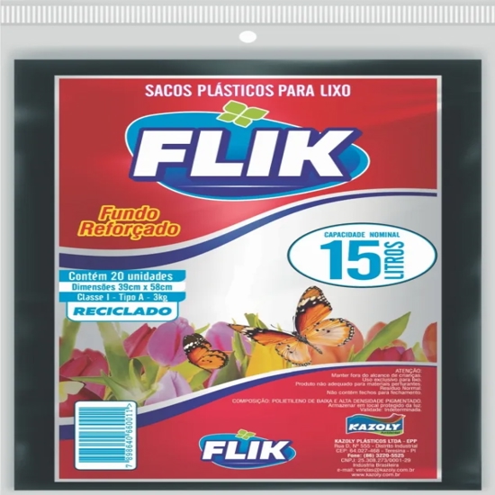 Imagem de Saco p/lixo flik preto 15 litros c/20un