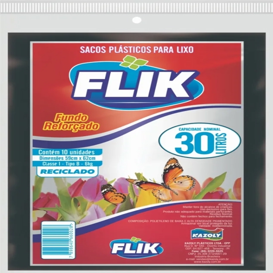 Imagem de Saco p/lixo flik preto 30 litros c/10un