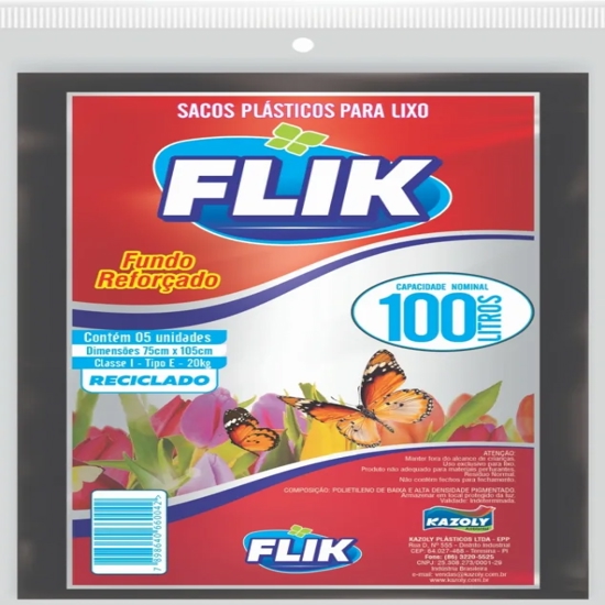 Imagem de Saco p/lixo flik preto 100 litros c/5un