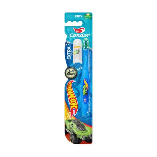 Imagem de Escova dental extramacia hot wheels condor kids cabeça p grátis capa protetora