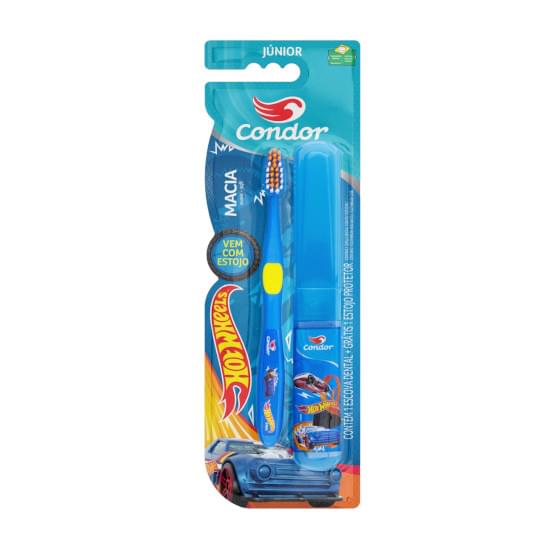 Imagem de Escova dental macia e suave hot wheels condor júnior cabeça p grátis estojo protetor