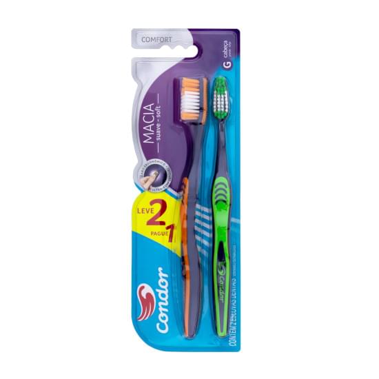 Imagem de Pack escova dental macia condor comfort cabeça g leve 2 unidades pague 1 unidade