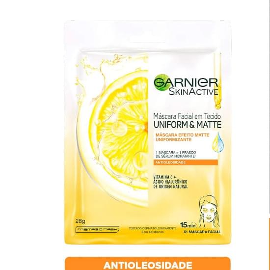 Imagem de Máscara facial em tecido garnier efeito matte uniformizante antioleosidade com vitamina c 32g