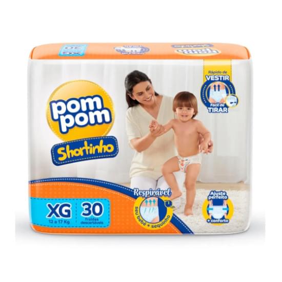 Imagem de Fralda infantil pom pom shortinho tamanho xg mega | com 30 unidades