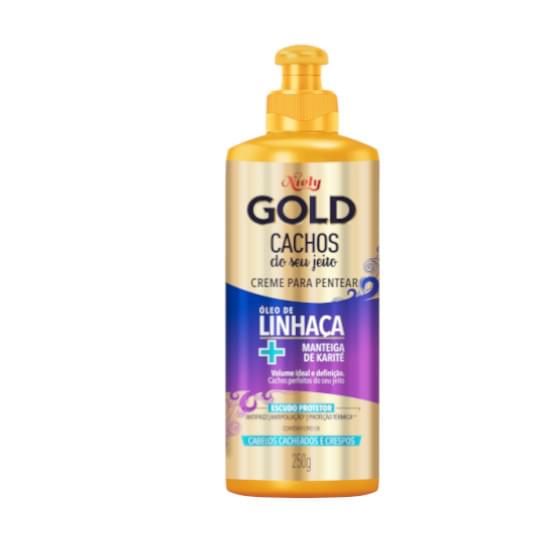 Imagem de Creme para pentear niely gold cachos do seu jeito óleo linhança + manteiga de karité 250g