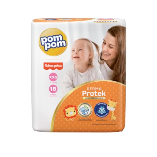 Imagem de Fralda infantil pom pom derma protek tamanho xxg jumbo | com 18 unidades