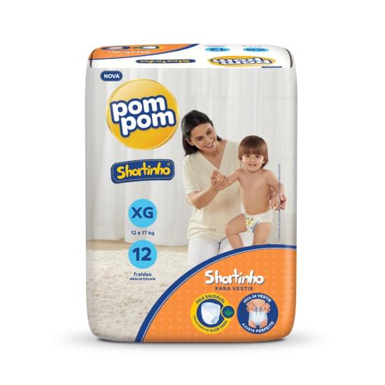 Imagem de Fralda infantil pom pom shortinho tamanho xg jumbo | com 12 unidades