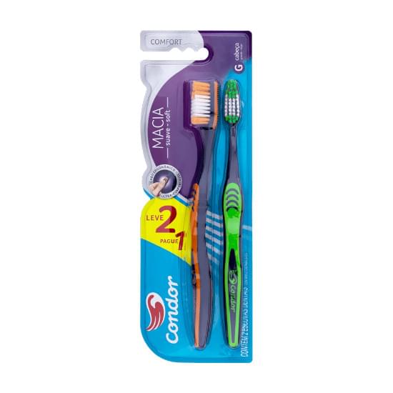 Imagem de Pack escova dental macia condor comfort brasil cabeça g leve 2 unidades pague 1 unidade