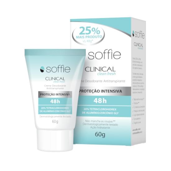 Imagem de Desodorante antitranspirante soffie clinical clean fresh 48h creme 60g