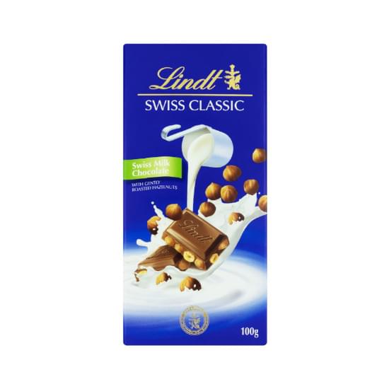 Imagem de Chocolate suíço ao leite com avelãs inteiras torradas lindt swiss classic cartucho 100g