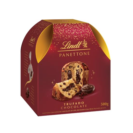 Imagem de Panettone com gotas de chocolate ao leite recheio creme trufado chocolate ao leite lindt caixa 500g