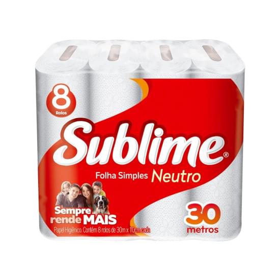 Imagem de Papel higiênico folha simples neutro sublime 30m pacote 8 unidades