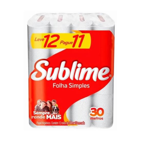 Imagem de Papel higiênico folha simples neutro sublime 30m pacote leve 12 pague 11 unidades