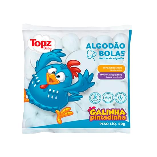 Imagem de Algodão bolas topz baby galinha pintadinha pacote com 50g