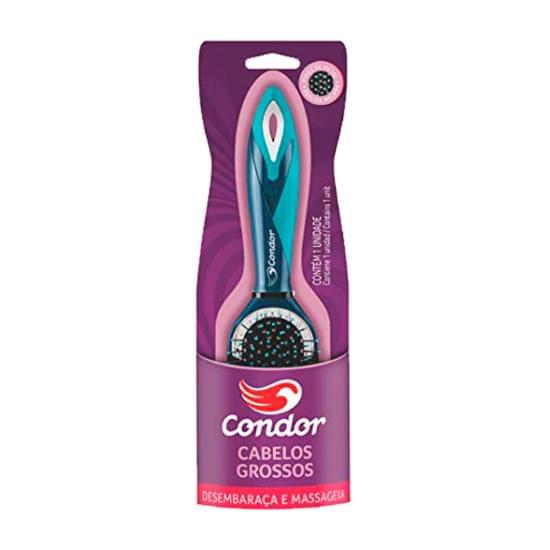 Imagem de Escova para cabelo condor life style desembaraçadora retangular almofadada,  com pino de metal e pontas protetoras ref. 9520