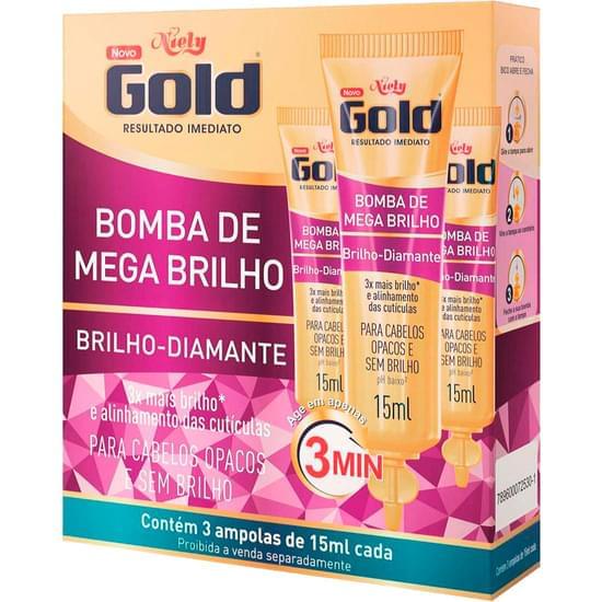 Imagem de Ampola niely gold brilho diamante bomba de mega brilho 15ml | com 3 unidades