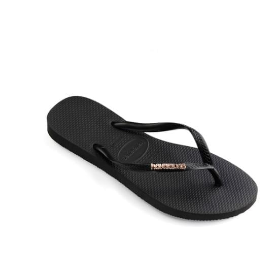 Imagem de Sandálias havaianas feminina slim logo metallic preto/prata 33/34