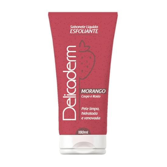 Imagem de Sabonete líquido delicaderm esfoliante corpo e rosto morango 180ml