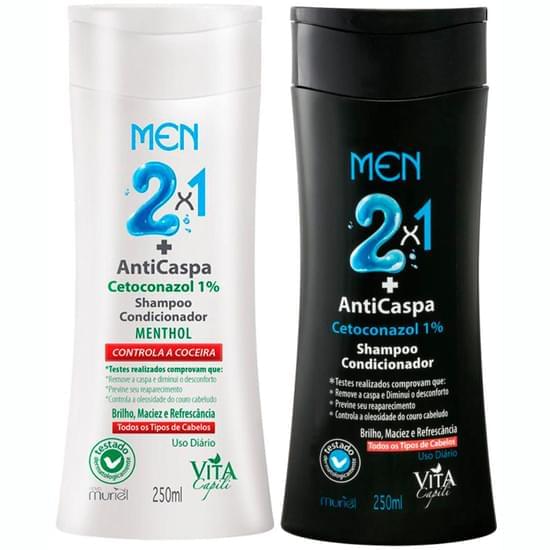 Imagem de Kit masculino shampoo anticaspa 2 em 1 e shampoo mentol 2 em 1 men vita capili 250ml