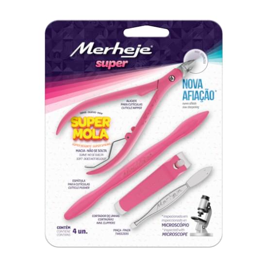 Imagem de Kit para unhas merheje basic plus rosa alicate, cortador, espatula e pinça