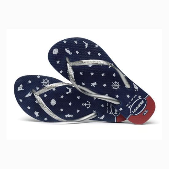 Imagem de Sandália havaianas feminina slim nautical marinho/prata 33/34