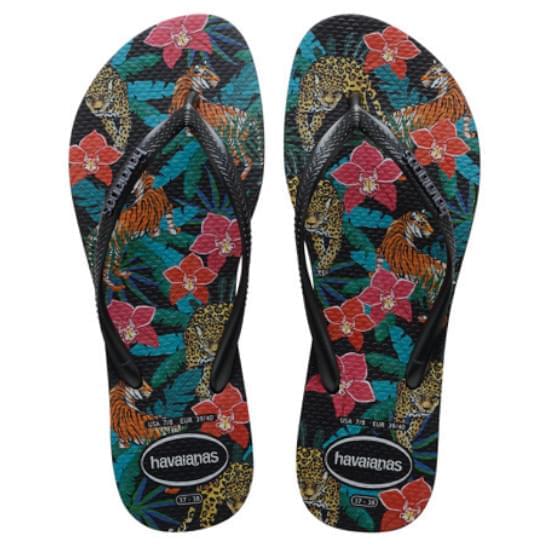 Imagem de Sandalia havaianas feminina slim tropical preto/cinza dark metalico 33/34