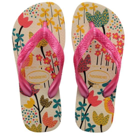 Imagem de Sandália havaianas infantil flores bege palha/rosa 23/24