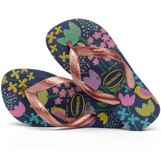 Imagem de Sandália havaianas infantil flores marinho/dourado 25/26