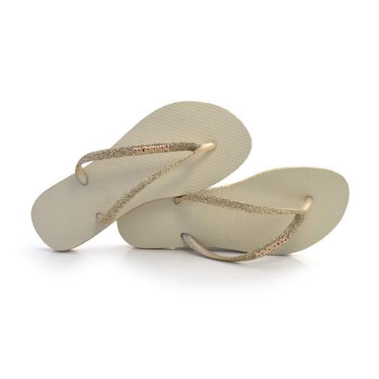 Imagem de Sandália havaianas feminina slim glitter bege palha 33/34