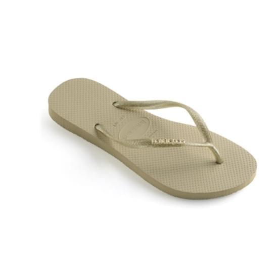 Imagem de Sandálias havaianas feminina slim logo metallic areia/dourado claro metalico 39/40