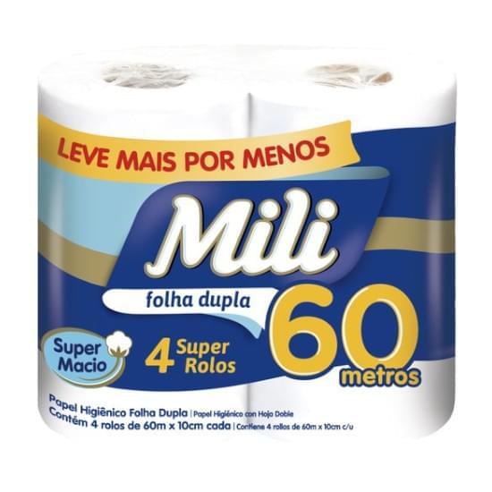 Imagem de Papel higiênico mili folha dupla neutro 60 metros | com 4 unidades