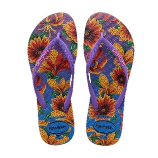 Imagem de Sandália havaianas feminina slim floral lilas escuro 33/34