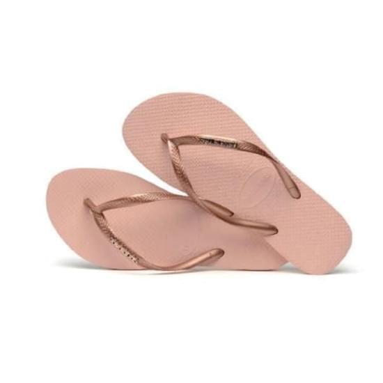 Imagem de Sandálias havaianas feminina slim logo metallic rosa ballet/ dourado blush 35/36