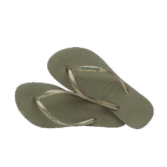 Imagem de Sandálias havaianas feminina slim logo metallic musgo 33/34