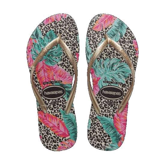 Imagem de Sandalia havaiana feminina slim animal floral bege palha 35/36