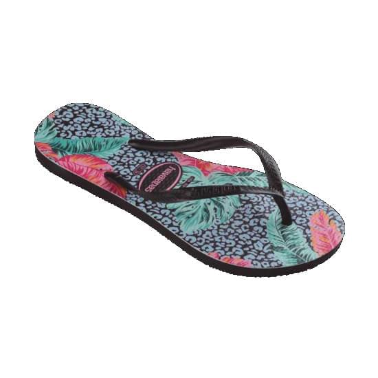 Imagem de Sandalia havaiana feminina slim animal floral preto/preto 35/36