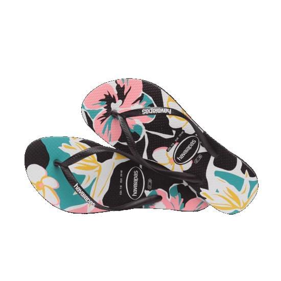 Imagem de Sandalia havaiana feminina slim floral basic preto/preto 35/36