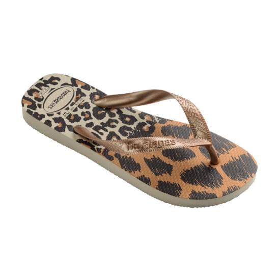 Imagem de Sandália havaianas feminina top animals bege palha/rose gold/cafe 33/34