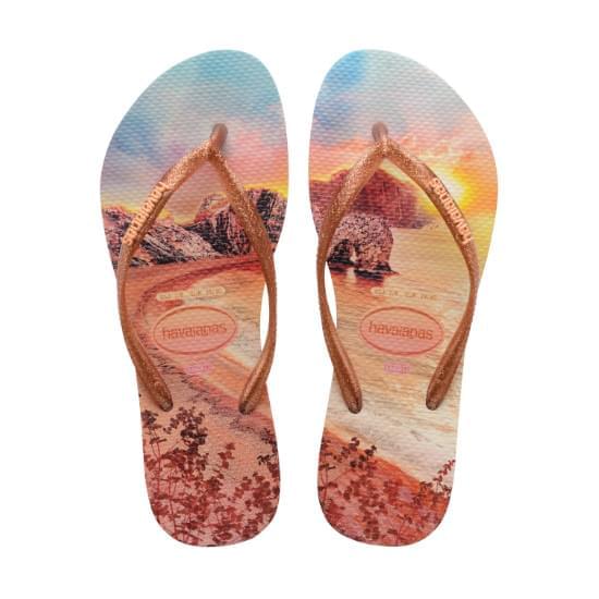 Imagem de Sandália havaianas feminina slim paisage bege palha/laranja 33/34