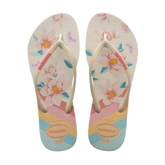 Imagem de Sandália havaianas feminina slim floral bege palha 33/34