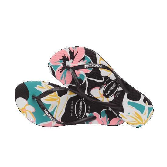 Imagem de Sandalia havaiana feminina slim floral basic preto/preto 41/42