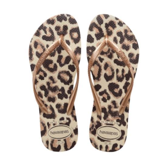 Imagem de Sandália havaianas feminina slim animals bege palha/rose gold/café 33/34