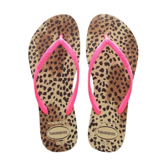 Imagem de Sandália havaianas feminina slim animals areia/rosa 33/34