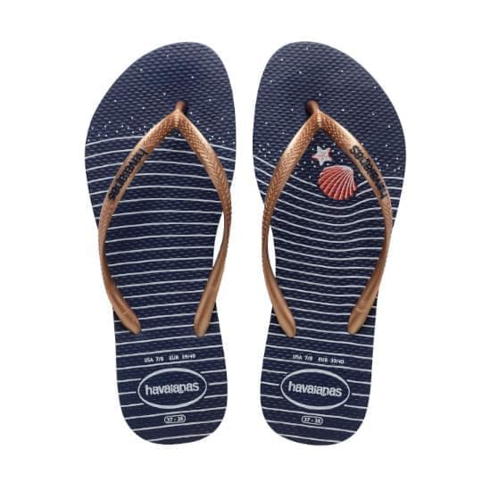 Imagem de Sandália havaianas feminina slim nautical marinho/rose gold/marinho 23/24