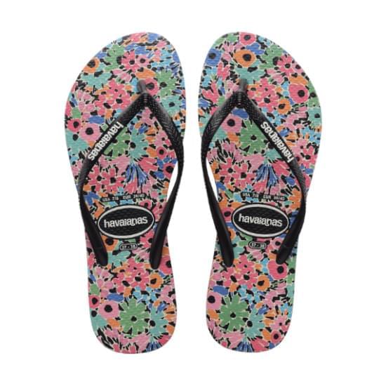 Imagem de Sandalia havaiana feminina slim floral romantic bege palha 33/34