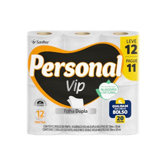 Imagem de Papel higiênico folha dupla neutro personal vip 20m | leve 12 pague 11 unidades