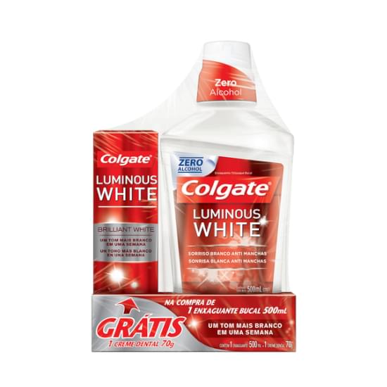 Imagem de Enxaguante bucal colgate luminous white 500ml grátis 1 creme dental luminous 70g