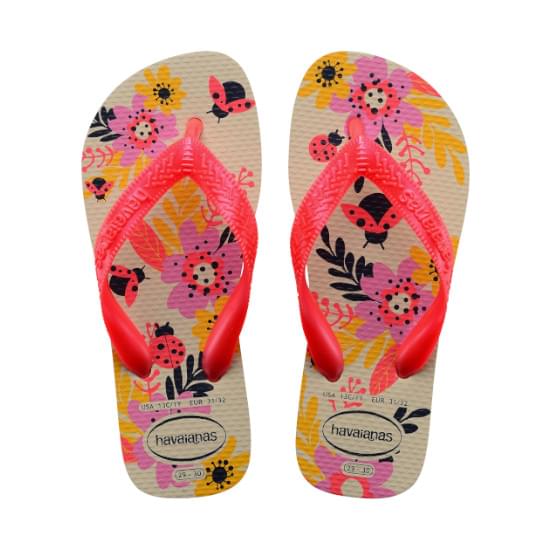 Imagem de Sandália havaianas infantil kids flores bege palha 25/26